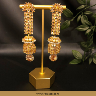 PARIS Love: American Diamond Style Long Earrings - Golden