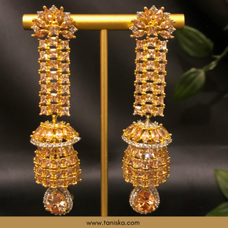 PARIS Love: American Diamond Style Long Earrings - Golden