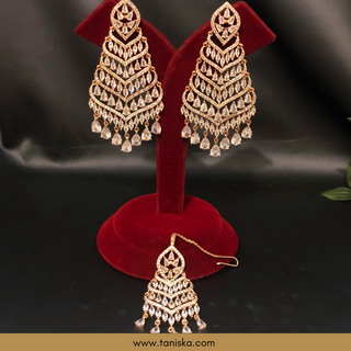 American Diamond Style Earring & Tikka Set - Rose Gold