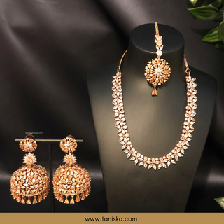 American Diamond Style Necklace Set - Rose Gold