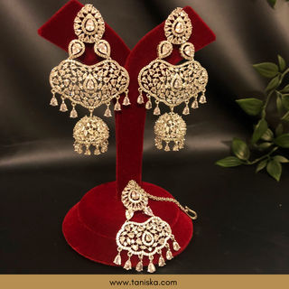 American Diamond Style, Cubic Zirconia Statement Earring & Tikka Set - Silver Plated - Silver/Mint