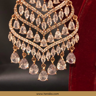 American Diamond Style Earring & Tikka Set - Rose Gold