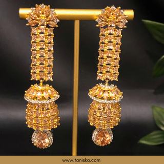 PARIS Love: American Diamond Style Long Earrings - Golden