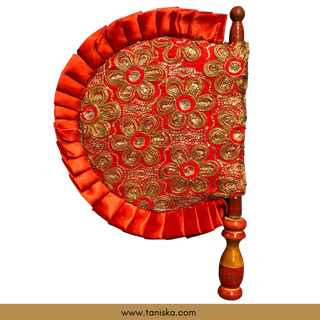 Punjabi Pakhi with Golden-Red Decorated Patterns (Hand-Fan - Single Piece)