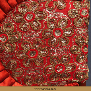 Punjabi Pakhi with Golden-Red Decorated Patterns (Hand-Fan - Single Piece)