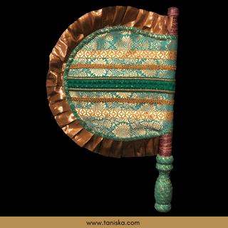 Punjabi Pakhi with Golden-Mint Decorated Patterns (Hand-Fan - Single Piece)