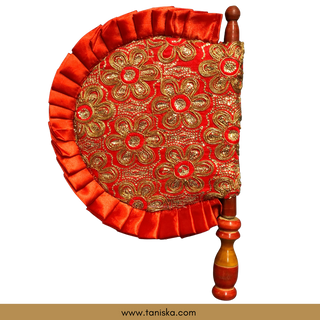 Punjabi Pakhi with Golden-Red Decorated Patterns (Hand-Fan - Single Piece)