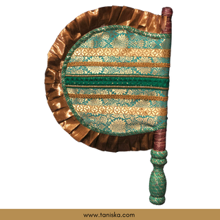 Punjabi Pakhi with Golden-Mint Decorated Patterns (Hand-Fan - Single Piece)