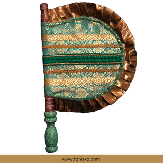 Punjabi Pakhi with Golden-Mint Decorated Patterns (Hand-Fan - Single Piece)