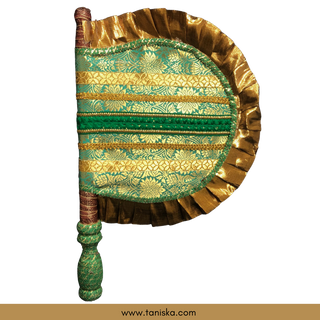 Punjabi Pakhi with Golden-Mint Decorated Patterns (Hand-Fan - Single Piece)