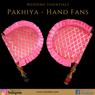 Light Pink Cross Stripes Punjabi Pakhi (Hand Fans) - Pack of 2