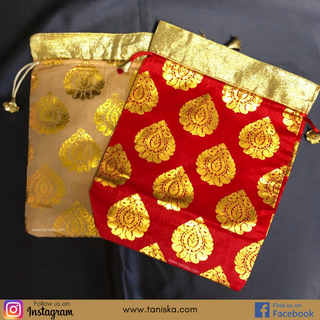 Decorative Drawstring Gift Bag (Gold/Red) - Buy 3 Get 1 Free