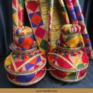 PRE-ORDER - Meenakari Peacock Mayian Fatti Full Set & KAZ Phulkari LED Jaggo Set - JESS COMBO DEAL - Available for Pre-Order