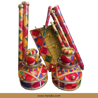 PRE-ORDER - New LED Jaggo Plus Chaj Set (with Bells/Ghungroo + LED Sticks) - Phulkari Print - Available for Pre-Order