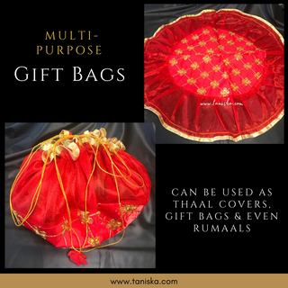 1 Red Multi-Purpose DORI RUMAL (Gift Bag, Thaal Cover, Potli Bag - Perfect for: Indian Wedding, Shagan Ceremony, Chunni Charhana, Bridal Shower, Baby Shower, Maiyan, Weddings, Favors, Shaadi, Walima)