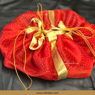 1 Red Multi-Purpose DORI RUMAL (Gift Bag, Thaal Cover, Potli Bag - Perfect for: Indian Wedding, Shagan Ceremony, Chunni Charhana, Bridal Shower, Baby Shower, Maiyan, Weddings, Favors, Shaadi, Walima)