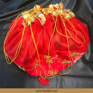 1 Red Multi-Purpose DORI RUMAL (Gift Bag, Thaal Cover, Potli Bag - Perfect for: Indian Wedding, Shagan Ceremony, Chunni Charhana, Bridal Shower, Baby Shower, Maiyan, Weddings, Favors, Shaadi, Walima)