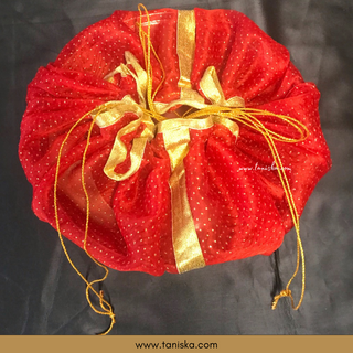 1 Red Multi-Purpose DORI RUMAL (Gift Bag, Thaal Cover, Potli Bag - Perfect for: Indian Wedding, Shagan Ceremony, Chunni Charhana, Bridal Shower, Baby Shower, Maiyan, Weddings, Favors, Shaadi, Walima)