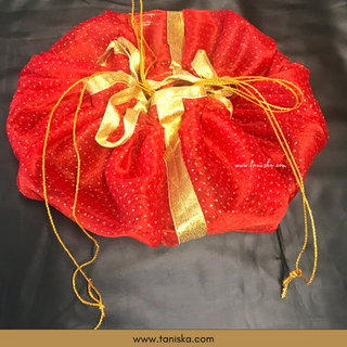1 Red Multi-Purpose DORI RUMAL (Gift Bag, Thaal Cover, Potli Bag - Perfect for: Indian Wedding, Shagan Ceremony, Chunni Charhana, Bridal Shower, Baby Shower, Maiyan, Weddings, Favors, Shaadi, Walima)