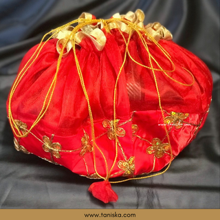 1 Red Multi-Purpose DORI RUMAL (Gift Bag, Thaal Cover, Potli Bag - Perfect for: Indian Wedding, Shagan Ceremony, Chunni Charhana, Bridal Shower, Baby Shower, Maiyan, Weddings, Favors, Shaadi, Walima)