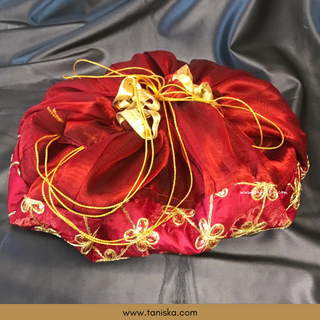 1 Maroon Multi-Purpose DORI RUMAL (Gift Bag, Thaal Cover, Potli Bag - Perfect for: Indian Wedding, Shagan Ceremony, Chunni Charhana, Bridal Shower, Baby Shower, Maiyan, Weddings, Favors, Shaadi, Walima)