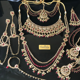 KAJAL Golden/Ruby Bridal Necklace Set Bundle