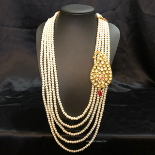 The Rajwada Sovereign | Grand Kundan & Gold Mala | Pearl White Kundan 5 Layered Mens / Groom Mala