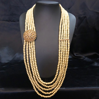 The Dynasty Circle | Grand Seven-Tier Pearl Mala | Antique Gold 5 Layered Pearl Mens / Groom Mala