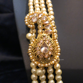 The Nobleman’s Strand | Multi-Layered Pearl Mala with Brooch | Antique Gold 4 Layered Pearl Mens / Groom Mala