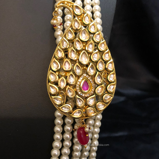 The Rajwada Sovereign | Grand Kundan & Gold Mala | Pearl White Kundan 5 Layered Mens / Groom Mala
