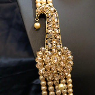 The Regent’s Heirloom | Grand Pearl Mala with Filigree Brooch | Antique Gold 5 Layered Pearl Mens / Groom Mala