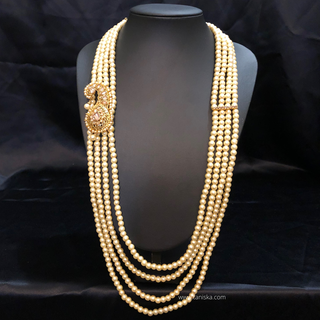 The Nobleman’s Strand | Multi-Layered Pearl Mala with Brooch | Antique Gold 4 Layered Pearl Mens / Groom Mala