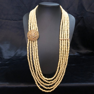 The Dynasty Circle | Grand Seven-Tier Pearl Mala | Antique Gold 5 Layered Pearl Mens / Groom Mala