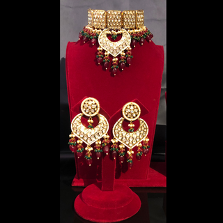 MEHAR Designer Bottle Green/Maroon Kundan Necklace Set