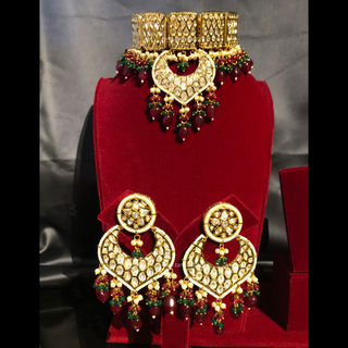 MEHAR Designer Bottle Green/Maroon Kundan Necklace Set
