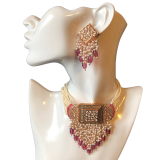ISHANA Ruby Uncut-Kundan Necklace/Choker Set