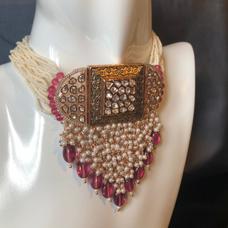 ISHANA Ruby Uncut-Kundan Necklace/Choker Set