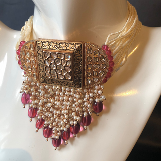 ISHANA Ruby Uncut-Kundan Necklace/Choker Set