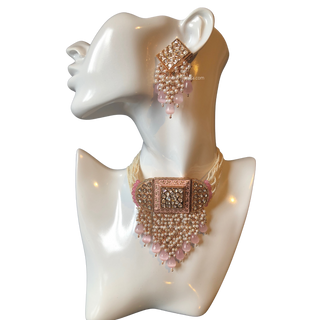 ISHANA Baby Pink Uncut-Kundan Necklace/Choker Set