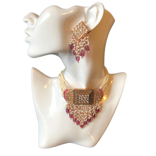 ISHANA Ruby Uncut-Kundan Necklace/Choker Set