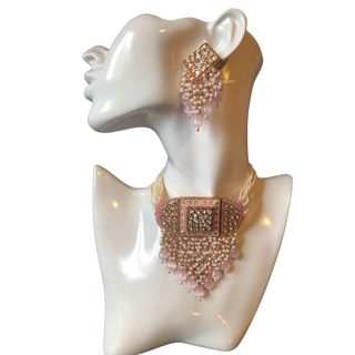 ISHANA Baby Pink Uncut-Kundan Necklace/Choker Set