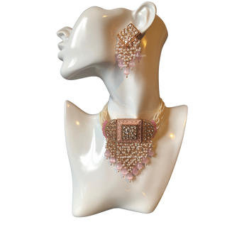 ISHANA Baby Pink Uncut-Kundan Necklace/Choker Set
