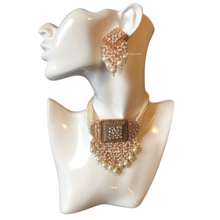 ISHANA Golden Uncut-Kundan Necklace/Choker Set