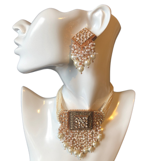 ISHANA Golden Uncut-Kundan Necklace/Choker Set