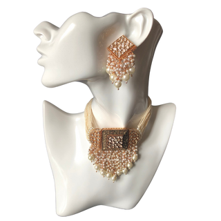 ISHANA Golden Uncut-Kundan Necklace/Choker Set