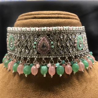 LIYANA Silver (Mint/Baby Pink) Necklace Set