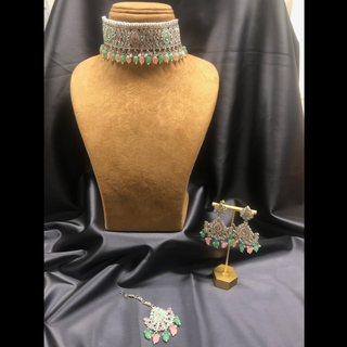 LIYANA Silver (Mint/Baby Pink) Necklace Set