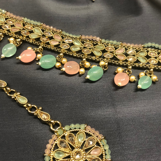 LIYANA Golden (Mint/Baby Pink) Necklace Set