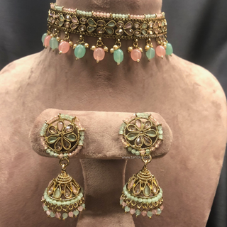 LIYANA Golden (Mint/Baby Pink) Necklace Set