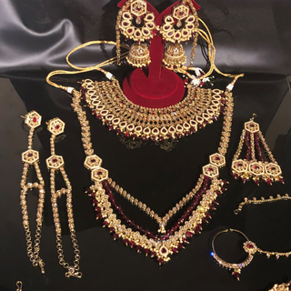 DEEPIKA Heavy Golden/Maroon Bridal Necklace Set Bundle